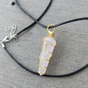 Handmade rose quartz wire wrapped necklace